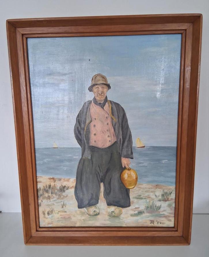 Volendamse Visser - Gesigneerd DH'84 - Nostalgisch Schilder, Antiek en Kunst, Kunst | Schilderijen | Klassiek, Ophalen of Verzenden