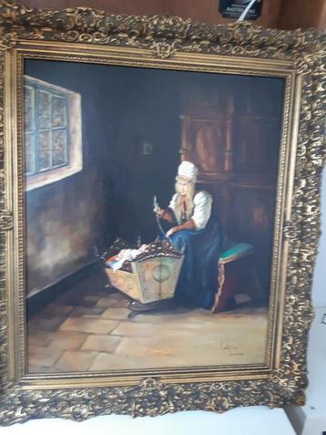 Klederdacht moeder met kind schilderij. beschikbaar voor biedingen