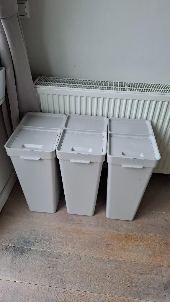 3 x HÅLLBAR Ton met deksel, lichtgrijs, 35 l, Huis en Inrichting, Woonaccessoires | Prullenbakken, Zo goed als nieuw, Kunststof