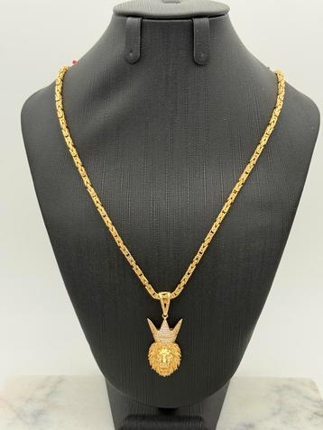 Mooie 14 karaat koningsketting met leeuwenkop hanger 62 cm beschikbaar voor biedingen