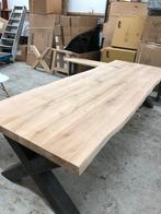 Mooie industriele massief eiken boomstam tafel, Eikenhout, 200 cm of meer, Zo goed als nieuw, Rechthoekig