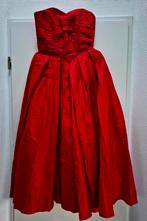 Rode zijden strapless trouwjurk met accessoires maat 36 / 38, Trouwjurk, Ophalen of Verzenden, Onbekend, Gedragen