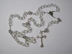 Rozenkrans helder wit glas/ zilverkleurige crucifix 56 cm., Verzenden, Zo goed als nieuw