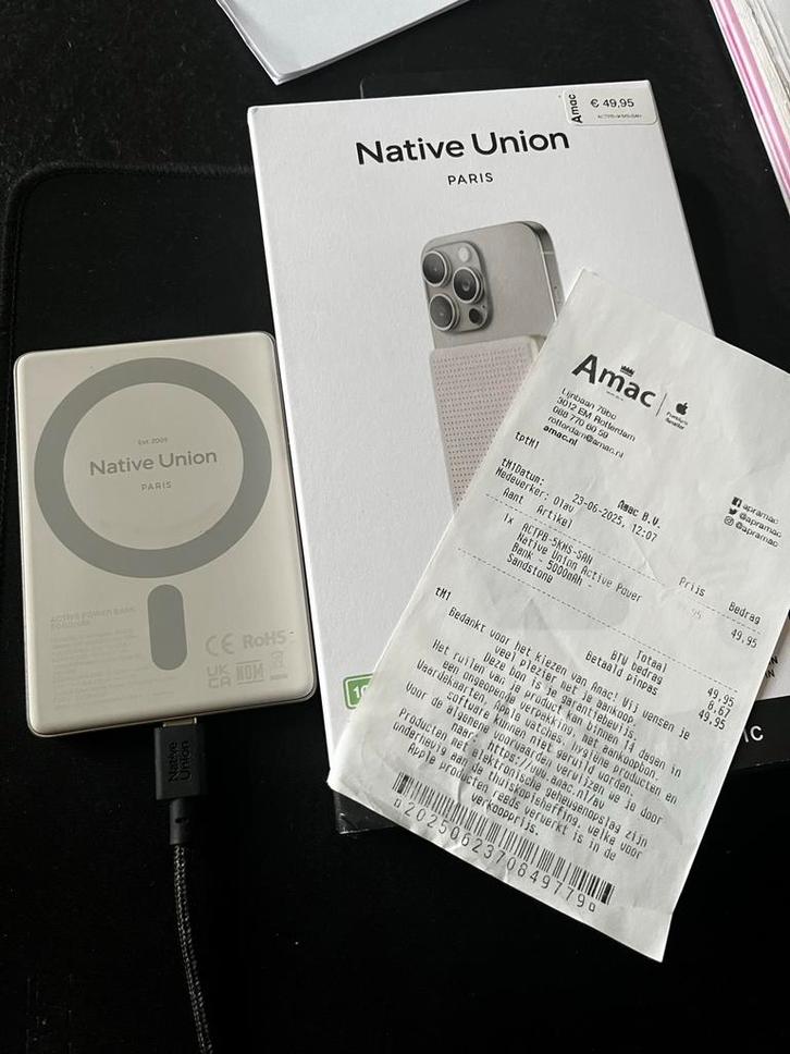 Native Union Active Power Bank - Magnetisch, Telecommunicatie, Powerbanks, Zo goed als nieuw, Ophalen of Verzenden