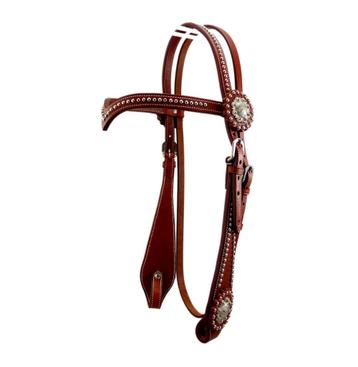 Nieuw lederen westernhoofdstel met concha chestnut FULL beschikbaar voor biedingen