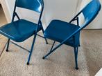 2 Retro metalen klapstoelen, Huis en Inrichting, Stoelen, Ophalen of Verzenden, Blauw, Metaal, Twee