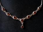 Zilveren 9265 zilver ketting facet geslepen granaat stenen, Verzenden, Nieuw, Met edelsteen, Rood