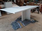 Strakke witte houten uitklapbare eettafel., Ophalen, Gebruikt, 100 tot 150 cm, 50 tot 100 cm