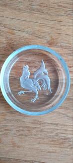 Val Saint Lambert kristallen onderzetter met haanmotief, Ophalen of Verzenden, Zilver