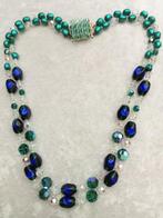 Mooi Dubbel Collier van Kristal - 50er jaren - pauwenoog, Verzenden, Overige materialen, Ketting