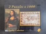 2 Puzzels x 1000 - Mona Lisa & Wereldkaart, Ophalen of Verzenden, 500 t/m 1500 stukjes, Zo goed als nieuw, Legpuzzel