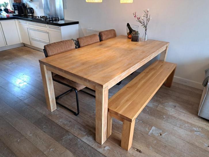 Eiken eettafel (eventueel met bank), Huis en Inrichting, Tafels | Eettafels, 50 tot 100 cm, 150 tot 200 cm, Rechthoekig, Eikenhout