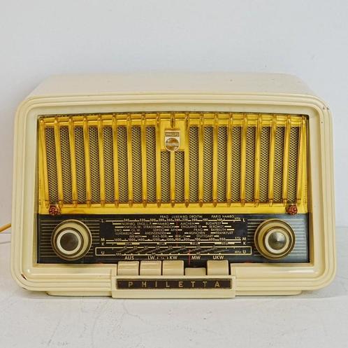 Vintage Philleta (Philips) transistor buizenradio crème., Audio, Tv en Foto, Radio's, Zo goed als nieuw, Radio, Ophalen of Verzenden