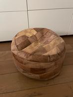 Vintage leren poef, Ophalen, Gebruikt, Leer, 50 tot 75 cm