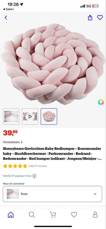 Gevlochten Bedbumper - Rose - Ledikant beschikbaar voor biedingen