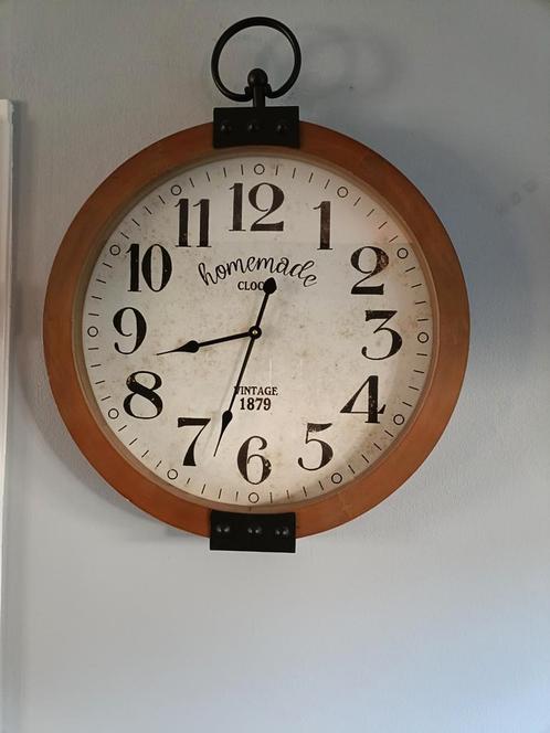 Vintage Houten Wandklok - Homemade Clock 1879, Huis en Inrichting, Woonaccessoires | Klokken, Zo goed als nieuw, Wandklok, Analoog