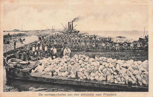 HE036 Afsluitdijk werkzaamheden naar Friesland jaren 20/30, Verzamelen, Ansichtkaarten | Nederland, Ongelopen, Friesland, 1920 tot 1940