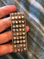 Zilverkleur stretch armband strass 4 rijen, Ophalen of Verzenden, Nieuw, Zilver, Staal