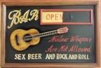 Bar open closed gitaar rock n roll houten pubbord wandbord