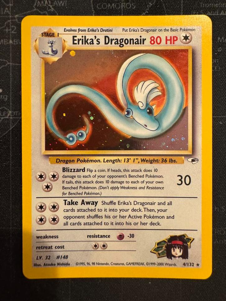 Pokemon Erika's Dragonair - 4/132 - Gym Heroes, Hobby en Vrije tijd, Verzamelkaartspellen | Pokémon, Nieuw, Losse kaart, Foil