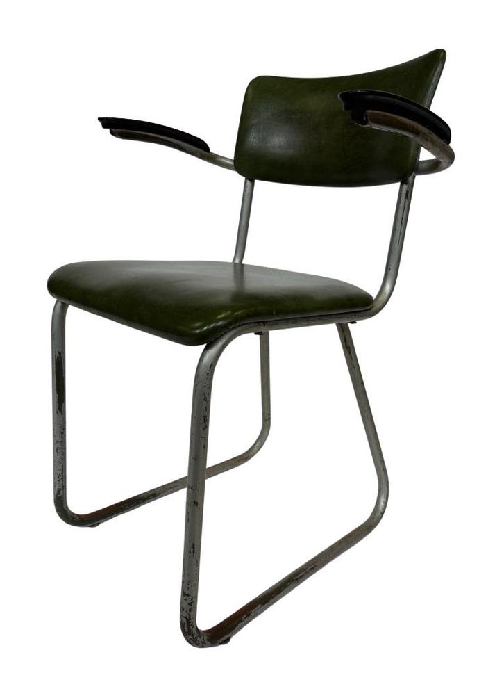 Vintage Industriele Design Stoel Gispen De Wit werkstoel, Huis en Inrichting, Stoelen, Gebruikt, Eén, Leer, Metaal, Wit, Ophalen