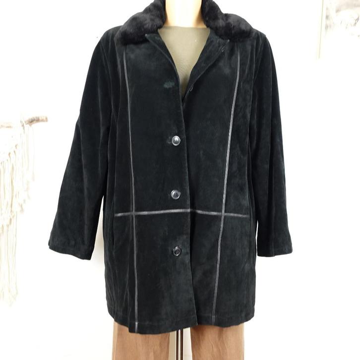 Vintage Donna D suède leer imitatie bont jas Sz 40, Kleding | Dames, Jassen | Winter, Zo goed als nieuw, Maat 38/40 (M), Zwart