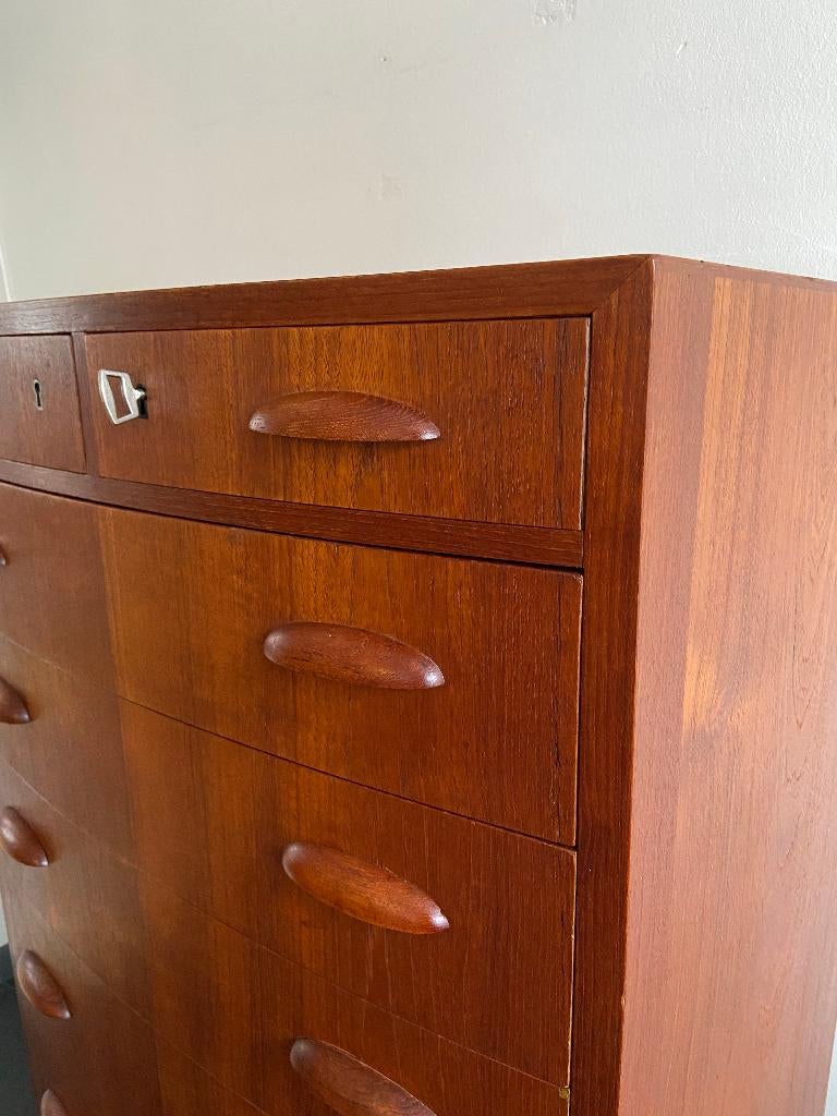 Vintage Deense ladekast met 8 laden, Ophalen, Gebruikt, 5 laden of meer, 100 tot 150 cm