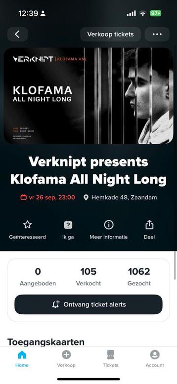 Verknipt presents klofama all night long 3 tickets beschikbaar voor biedingen