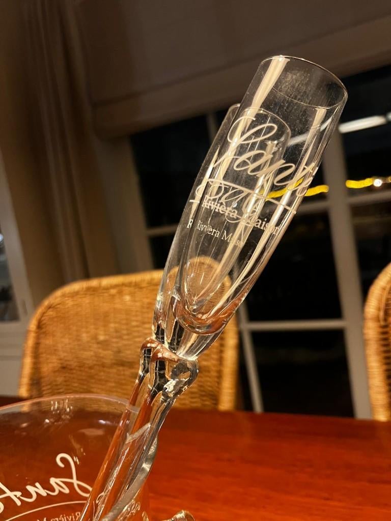 Champagneglazen Rivièra Maison in houder, Verzamelen, Glas en Borrelglaasjes, Zo goed als nieuw, Overige typen, Ophalen of Verzenden