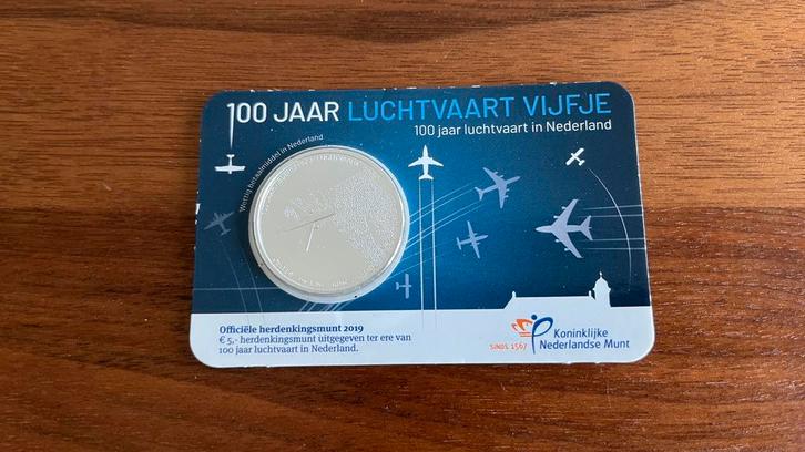 Officiële 100 Jaar Luchtvaart Vijfje 2019 – Zwaar verzilverd, Postzegels en Munten, Munten | Nederland, Losse munt, Euro's, Zilver