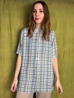 Vintage lange blouse - blauw - print - geruit/ruitjes - L/40, Kleding | Dames, Maat 38/40 (M), Blauw, Ophalen of Verzenden, Vintage