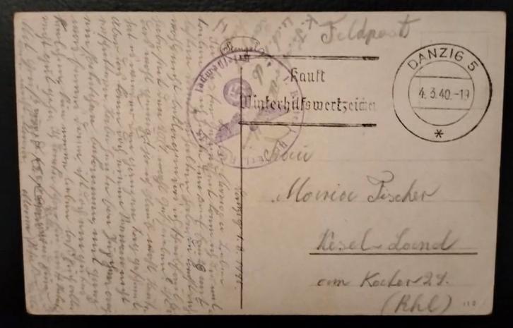 Duitse Rijk - AK gelopen als feldpost uit Danzig 1940., Verzamelen, Militaria | Tweede Wereldoorlog, Overige soorten, Overige typen