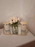 Spiegelschaal met kaarsen en tulpen, Huis en Inrichting, Ophalen of Verzenden
