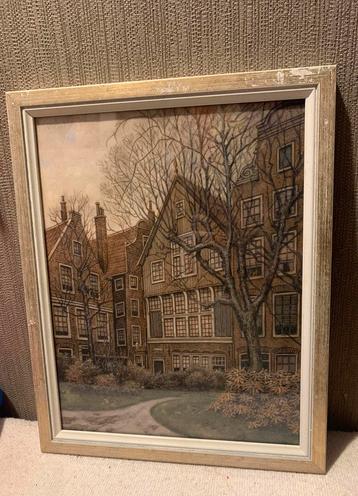 Kundige aquarel in lijst achter glas beschikbaar voor biedingen