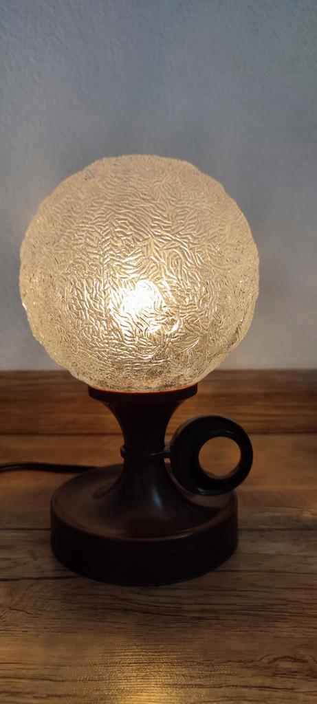 Space Age Tafellamp Glas Mat Bolvormig Bruin Transparant, Huis en Inrichting, Lampen | Tafellampen, Gebruikt, Minder dan 50 cm