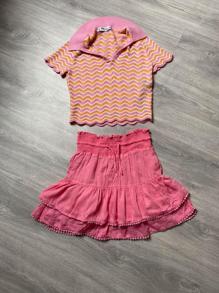 Roze zigzag setje, Kinderen en Baby's, Kinderkleding | Maat 128, Zo goed als nieuw, Meisje, Setje, Ophalen of Verzenden