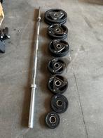 117,5kg Rubberen Olympische Gewichten + Olympische Barbell, Sport en Fitness, Fitnessmaterialen, Ophalen, Gebruikt, Halterschijven