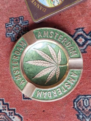 Asbak messing tekst Amsterdam, wietblad beschikbaar voor biedingen
