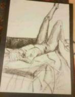 Tekening Liggend naakt gesigneerd Elma Lubbes 2004, Ophalen