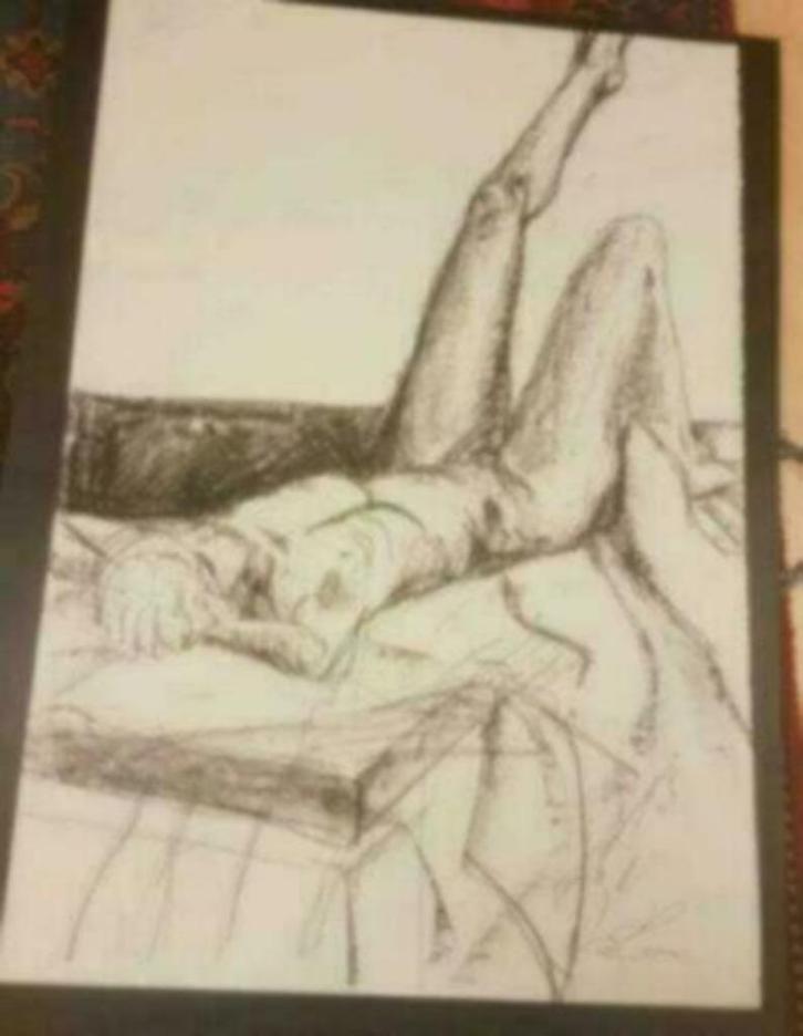 Tekening Liggend naakt gesigneerd Elma Lubbes 2004, Antiek en Kunst, Kunst | Tekeningen en Foto's, Ophalen