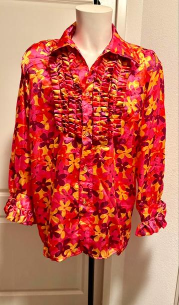 Blouse bloemen satijn met ruches maat XL foute party beschikbaar voor biedingen