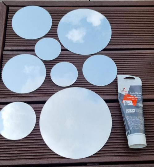 8 ronde SPIEGELS + tube spiegellijm MP GLASS, Huis en Inrichting, Woonaccessoires | Spiegels, Minder dan 50 cm, Minder dan 100 cm