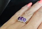 Gouden Vintage ring edelsteen amethist en diamant. 2025/353., 18 tot 19, ., Paars, Ophalen of Verzenden