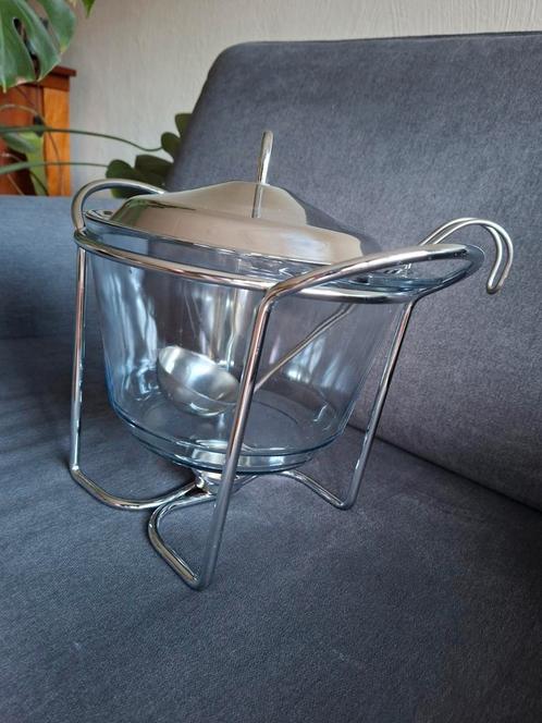 Soepterrine van glas met chrome rechaud, Huis en Inrichting, Keuken | Keukenbenodigdheden, Nieuw, Ophalen