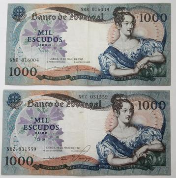 Portugal 1000 Escudos 1967 twee bankbiljetten. 1967-19-05  beschikbaar voor biedingen