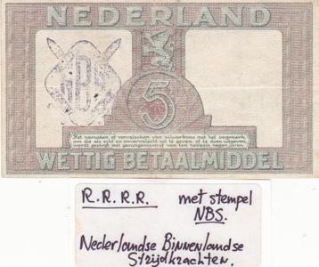 ZILVERBON 5 GULDEN  1944  met N.S.B. NEDERLAND STRIJDKRACHT beschikbaar voor biedingen