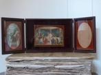 Antiek fotolijst/triptiek met afbeelding H. Communie Religie, Antiek en Kunst, Ophalen of Verzenden