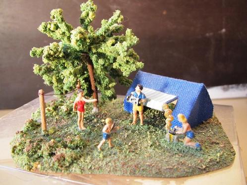 MMM H0 zeldzaam DIORAMA +tent 4 figuren tin NOCH märklin 800, Hobby en Vrije tijd, Modelbouw | Figuren en Diorama's, Zo goed als nieuw