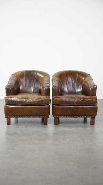 Set van 2 stoere design fauteuils gemaakt van rundleer beschikbaar voor biedingen