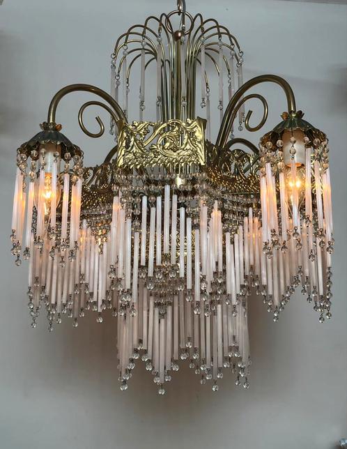 Vintage art deco jaren 20 stijl kroonluchter hanglamp pegels, Huis en Inrichting, Lampen | Kroonluchters, Ophalen of Verzenden